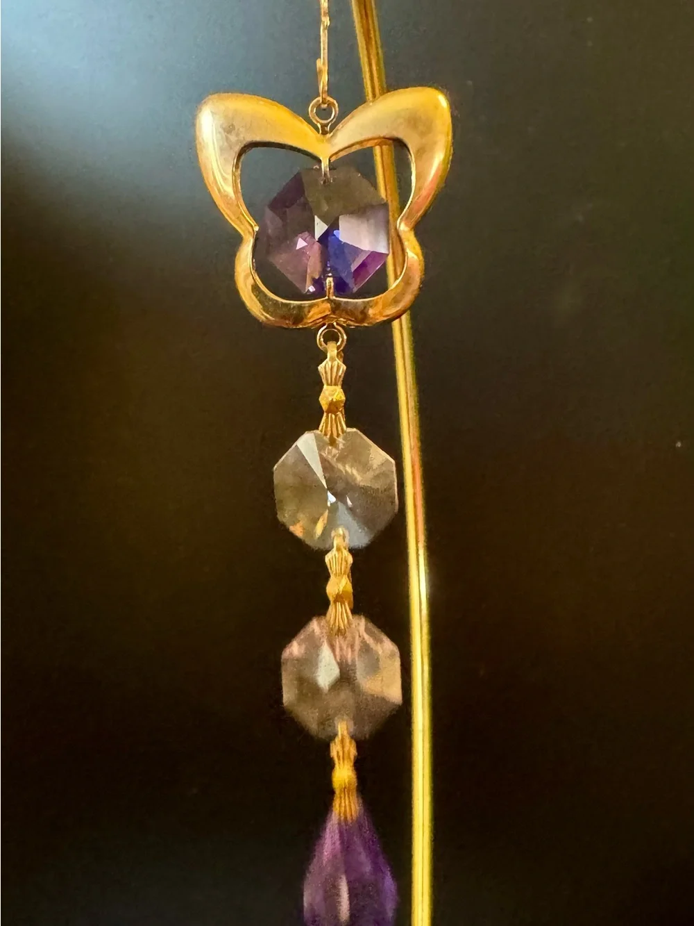 Gold-Tone Butterfly Ornament with Purple Crystal Accents